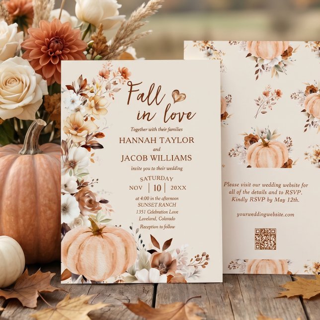 Invitation Carton d'invitation de mariage à code QR Citrouill (Créateur téléchargé)