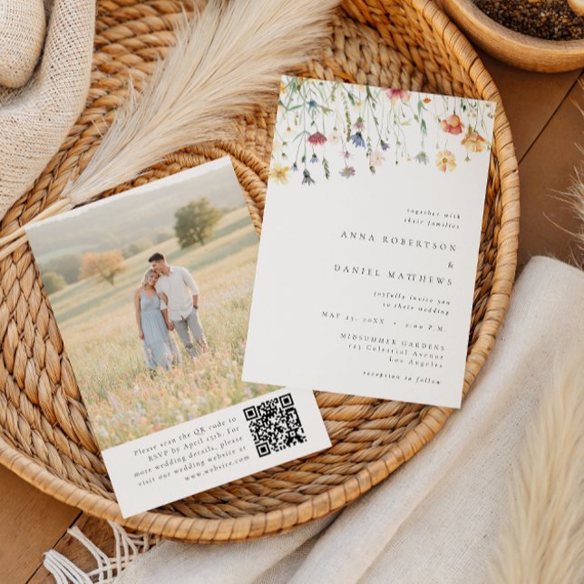 Invitation Carton d'invitation de mariage à code QR Fleur sau (Créateur téléchargé)