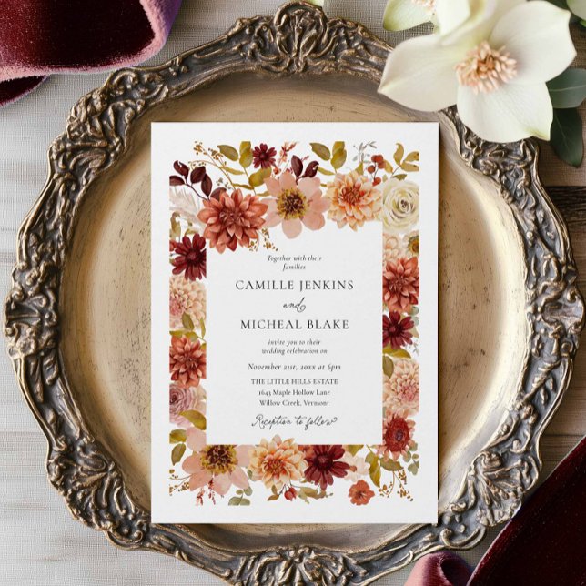 Invitation Carton d'invitation de mariage à code QR floral d' (Autumn Botanical QR Code Wedding Invitation)