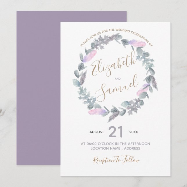 Invitation Carton d'invitation de mariage à couronne de fleur (Devant / Derrière)
