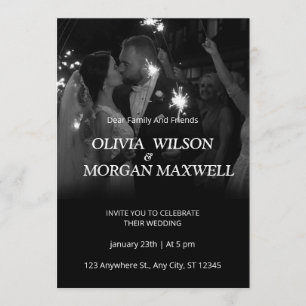 Invitation Carton d'invitation de mariage à dégradé noir et b