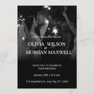 Invitation Carton d'invitation de mariage à dégradé noir et b