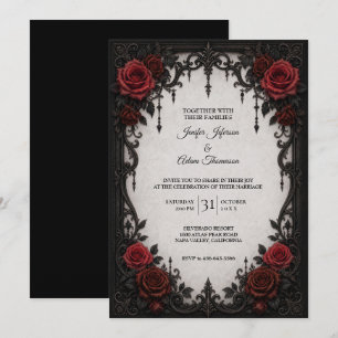 Invitation Carton d'invitation de mariage à dentelle noir rou