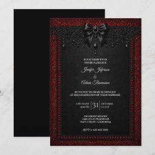 Invitation Carton d'invitation de mariage à dentelle noir rou