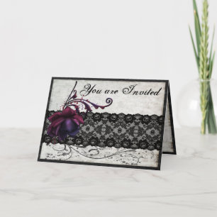 Invitation Carton d'invitation de mariage à dentelle noire