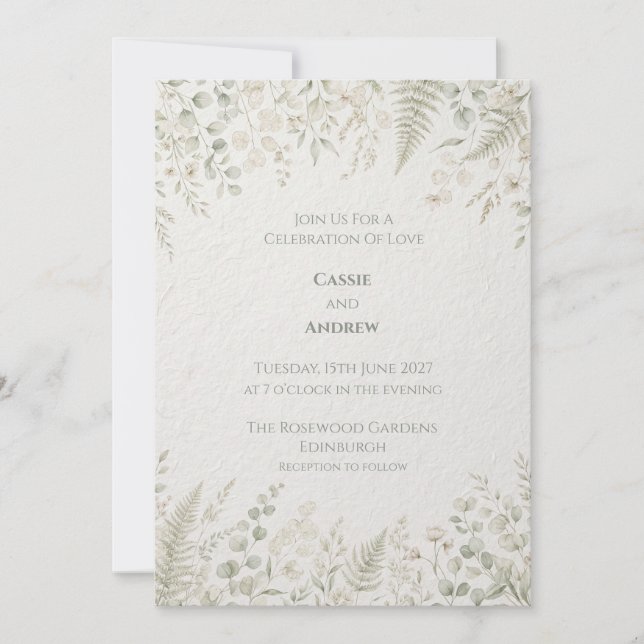 Invitation Carton d'invitation de mariage à feuillage vert sa (Devant)
