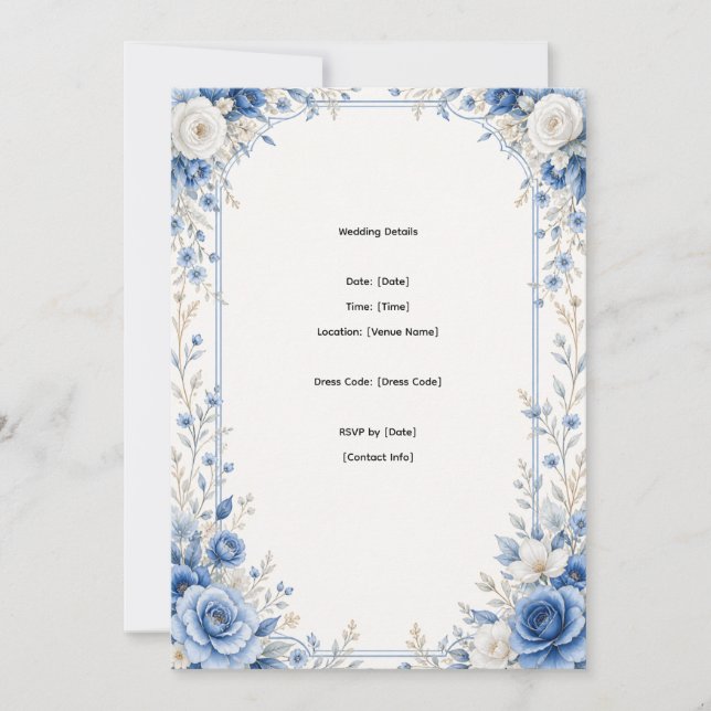Invitation Carton d'invitation de mariage à fleurs bleues élé (Devant)