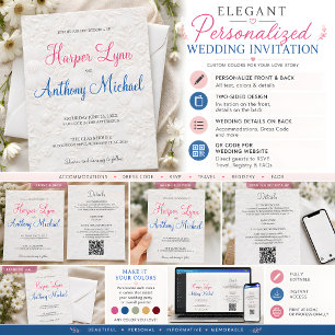Invitation Carton d'invitation de mariage à fleurs de couleur