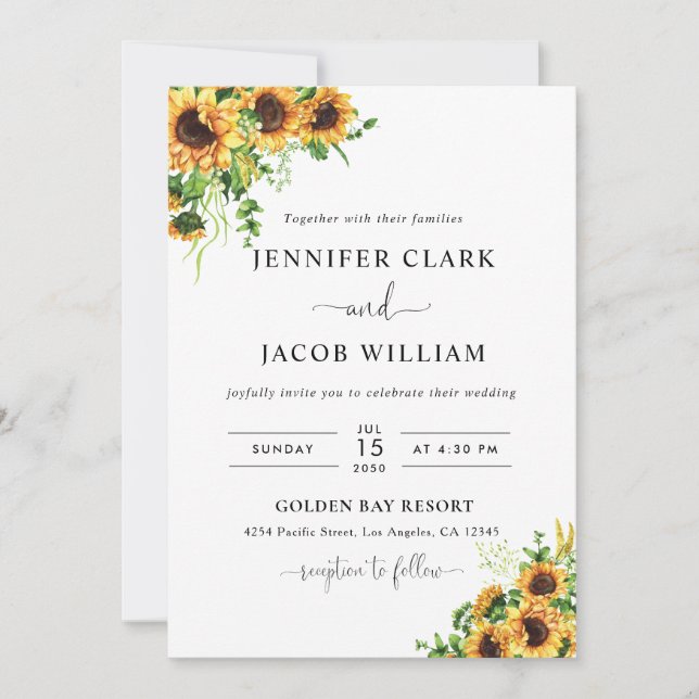 Invitation Carton d'invitation de mariage à fleurs jaunes (Devant)