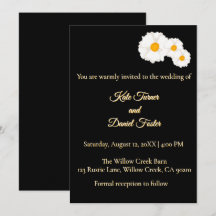 Carton d'invitation de mariage à fleurs noires