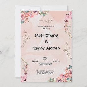 Invitation Carton d'invitation de mariage à fleurs roses