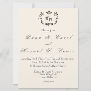 Invitation Carton d'invitation de mariage à initiale couronne