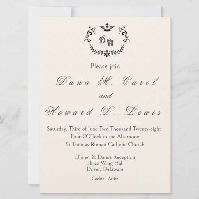 Invitation Carton d'invitation de mariage à initiale couronne (Devant)