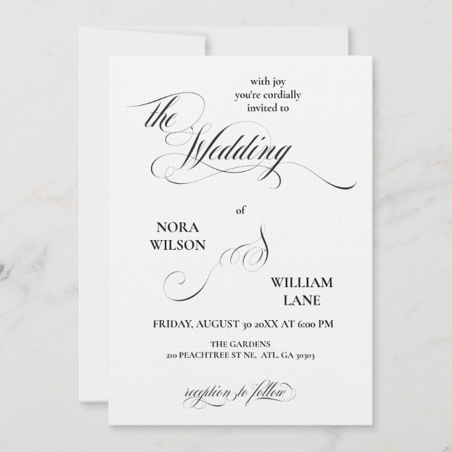 Invitation Carton d'invitation de mariage à la calligraphie c (Devant)