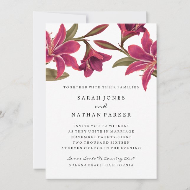 Invitation Carton d'invitation de mariage à la fleur d'amaryl (Devant)