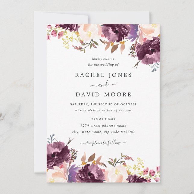 Invitation Carton d'invitation de mariage à la fleur violette (Devant)