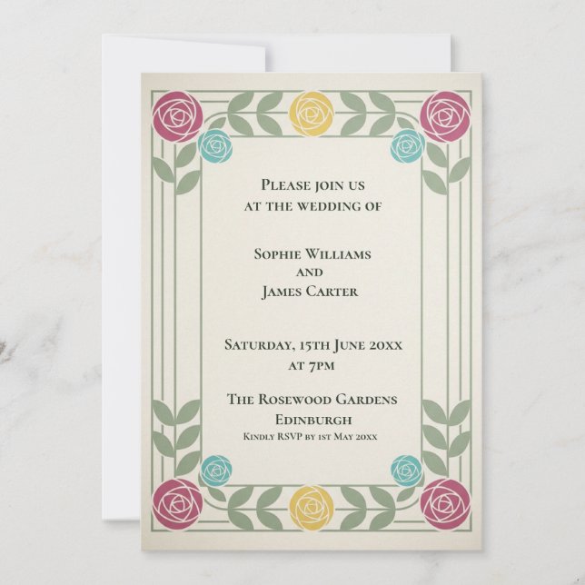 Invitation Carton d'invitation de mariage à la rose florale c (Devant)