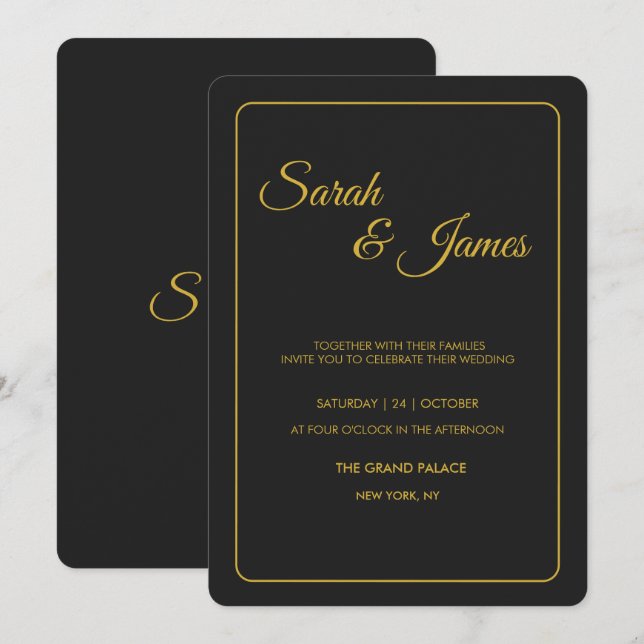 Invitation Carton d'invitation de mariage à la typographie él (Devant / Derrière)