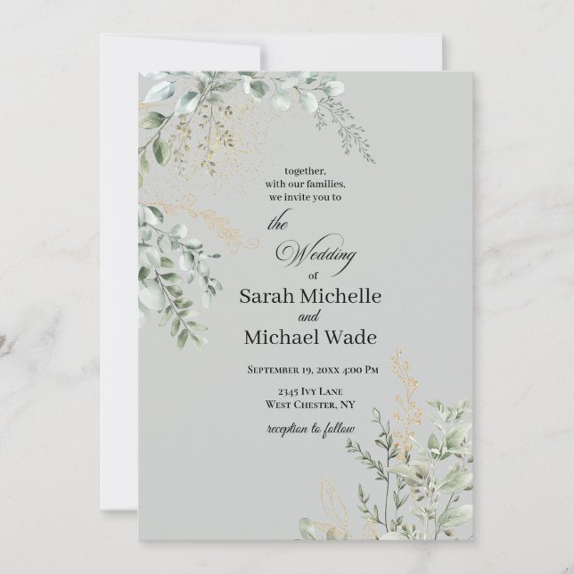 Invitation Carton d'invitation de mariage à la verdure élégan (Devant)