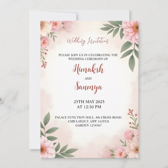 Invitation Carton d'invitation de mariage à l'aquarelle  (Devant)
