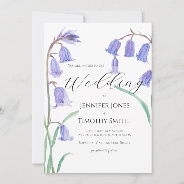Invitation carton d'invitation de mariage à l'aquarelle bleu- (Devant)