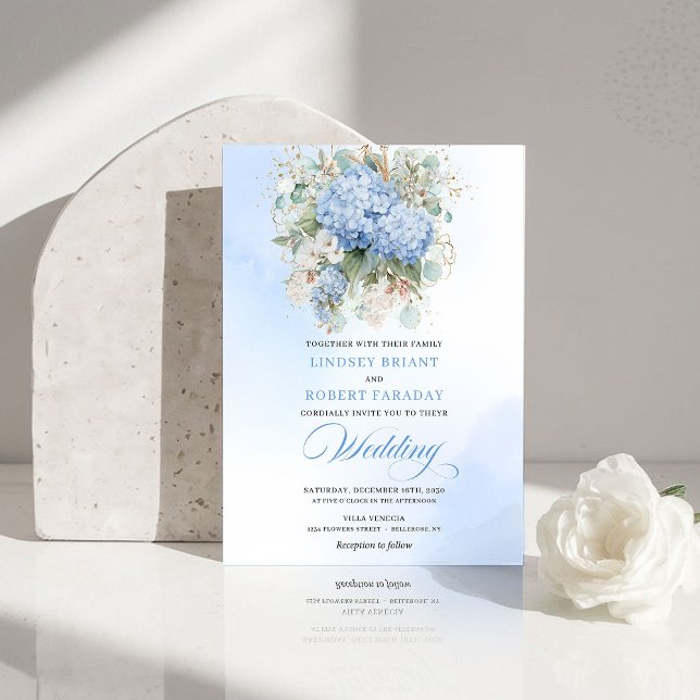 Invitation Carton d'invitation de mariage à l'aquarelle Hydra (Classic Blue Hydrangea Watercolor Wedding Invitation)
