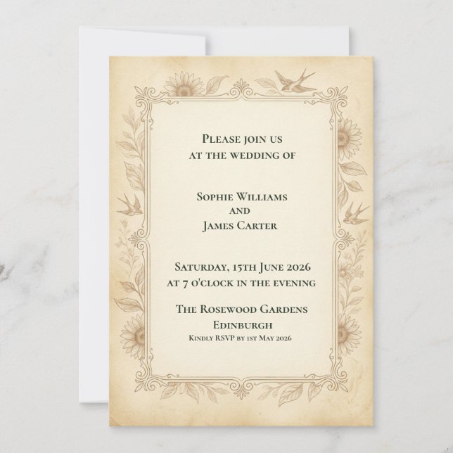 Invitation Carton d'invitation de mariage à l'art linéaire de (Devant)