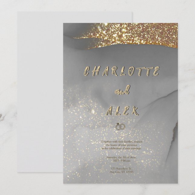 Invitation Carton d'invitation de mariage à l'encre chic pail (Devant / Derrière)
