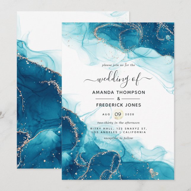 Invitation Carton d'invitation de mariage à l'encre d'alcool  (Devant / Derrière)