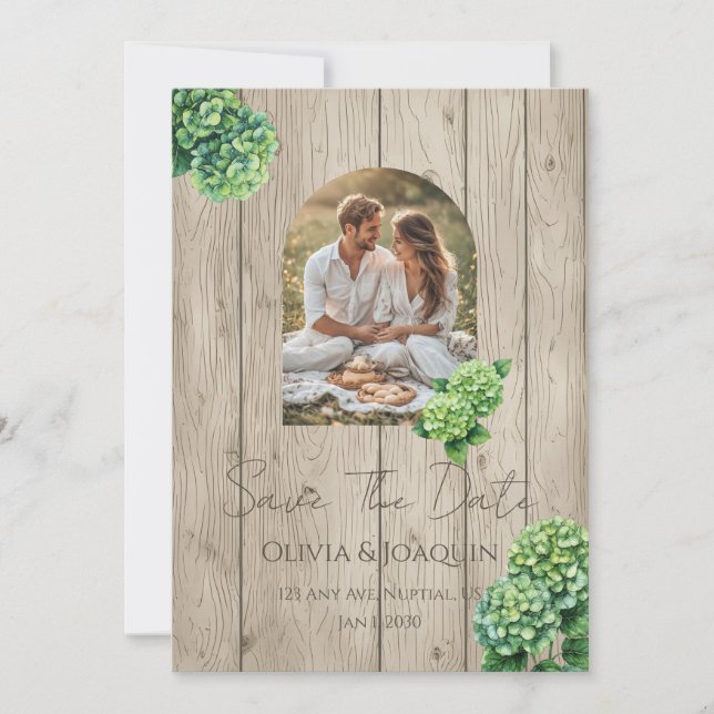 Invitation Carton d'invitation de mariage à l'Hortensia Vert (Devant)