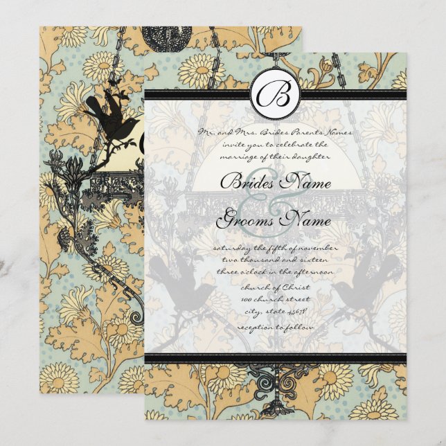 Invitation Carton d'invitation de mariage à lustre en damas d (Devant / Derrière)