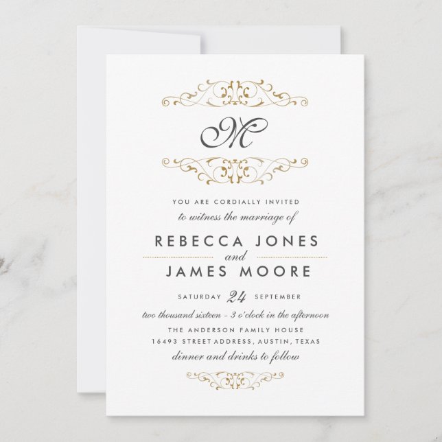Invitation Carton d'invitation de mariage à monogramme avec f (Devant)