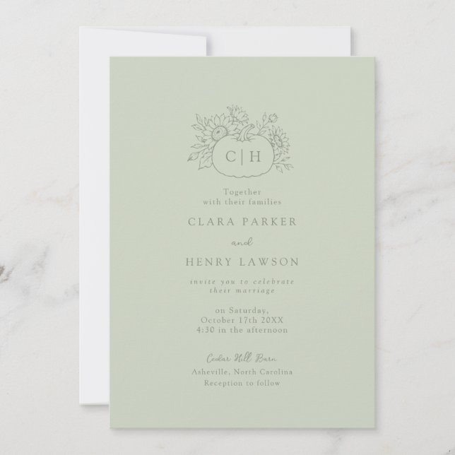 Invitation Carton d'invitation de mariage à monogramme de cit (Devant)
