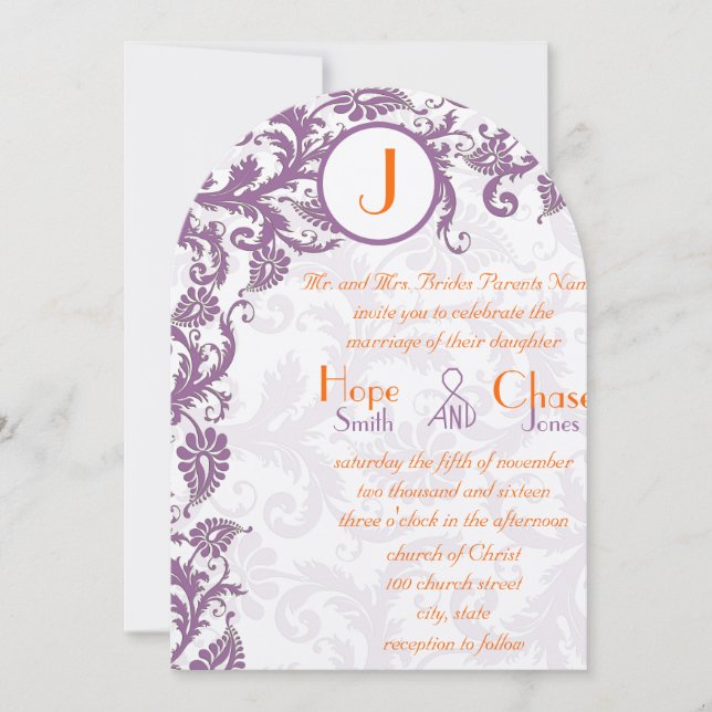 Invitation Carton d'invitation de mariage à monogramme en dam (Devant)