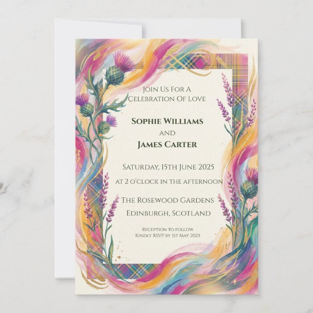 Invitation Carton d'invitation de mariage à motif de chardon  (Devant)