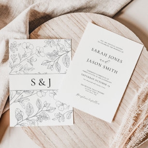 Invitation Carton d'invitation de mariage à motif floral noir