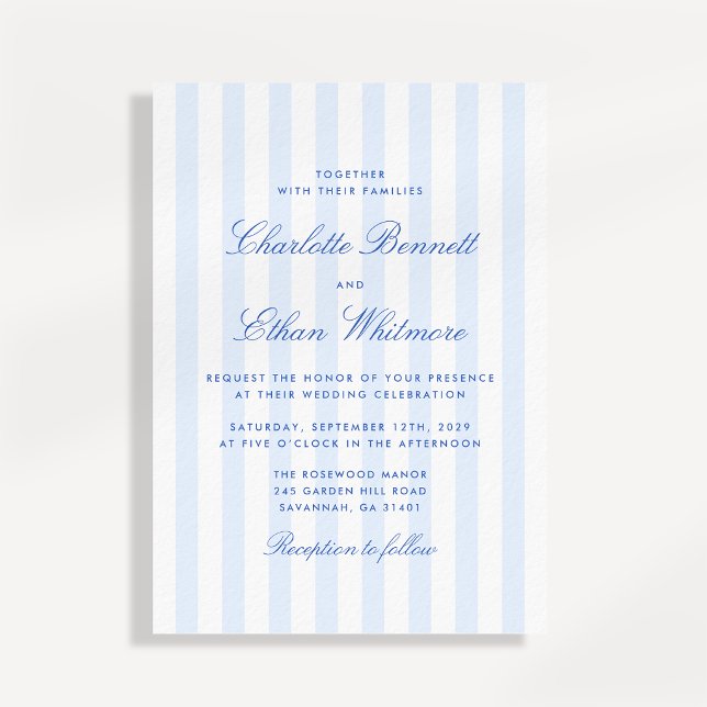 Invitation Carton d'invitation de mariage à rayure bleue (Créateur téléchargé)