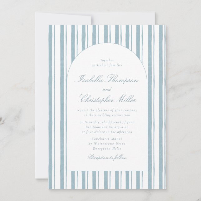 Invitation Carton d'invitation de mariage à rayures bleues cl (Devant)