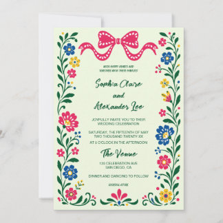 Invitation Carton d'invitation de mariage à ruban floral colo