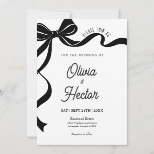 Invitation Carton d'invitation de mariage à ruban noir modern