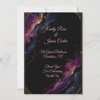 Invitation Carton d'invitation de mariage abstrait en or noir