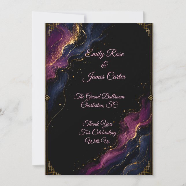 Invitation Carton d'invitation de mariage abstrait en or noir (Devant)