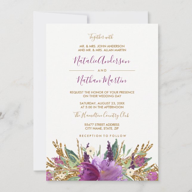 Invitation Carton d'invitation de mariage Améthyste scintilla (Devant)