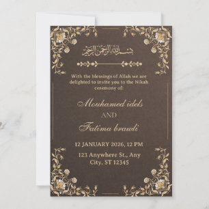 Invitation Carton d'invitation de mariage arabe élégant or et