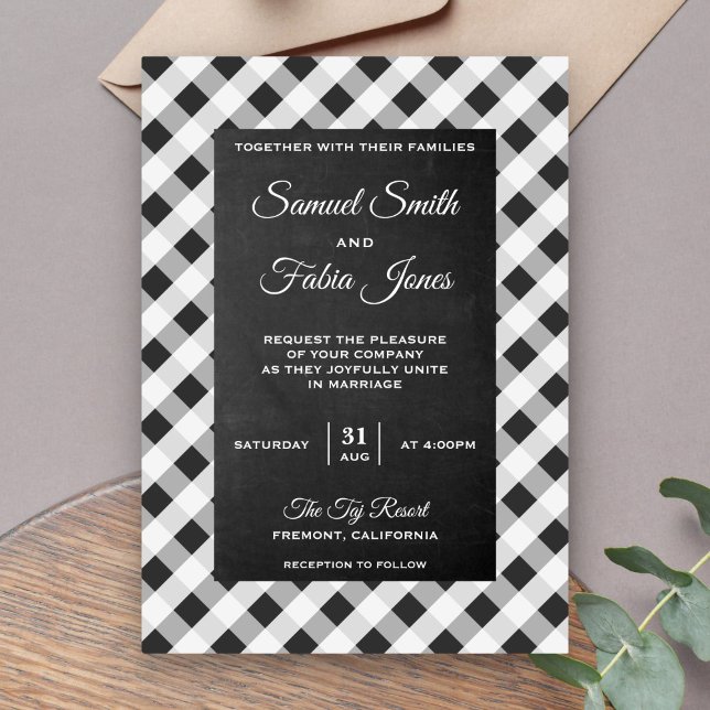 Invitation Carton d'invitation de mariage ardoise gris gingha (Créateur téléchargé)