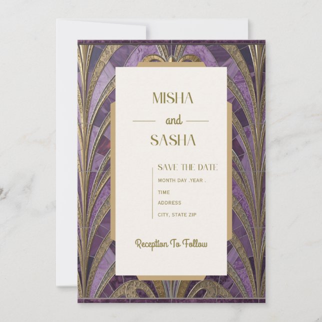 Invitation Carton d'invitation de mariage Art déco (Devant)