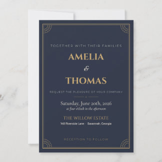 Invitation Carton d'invitation de mariage Art Déco Gatsby Or