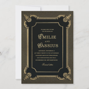 Invitation Carton d'invitation de mariage Art déco noir or