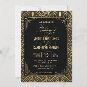 Invitation Carton d'invitation de mariage Art déco noir or él