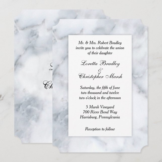 Invitation Carton d'invitation de mariage aspect marbre blanc (Devant / Derrière)